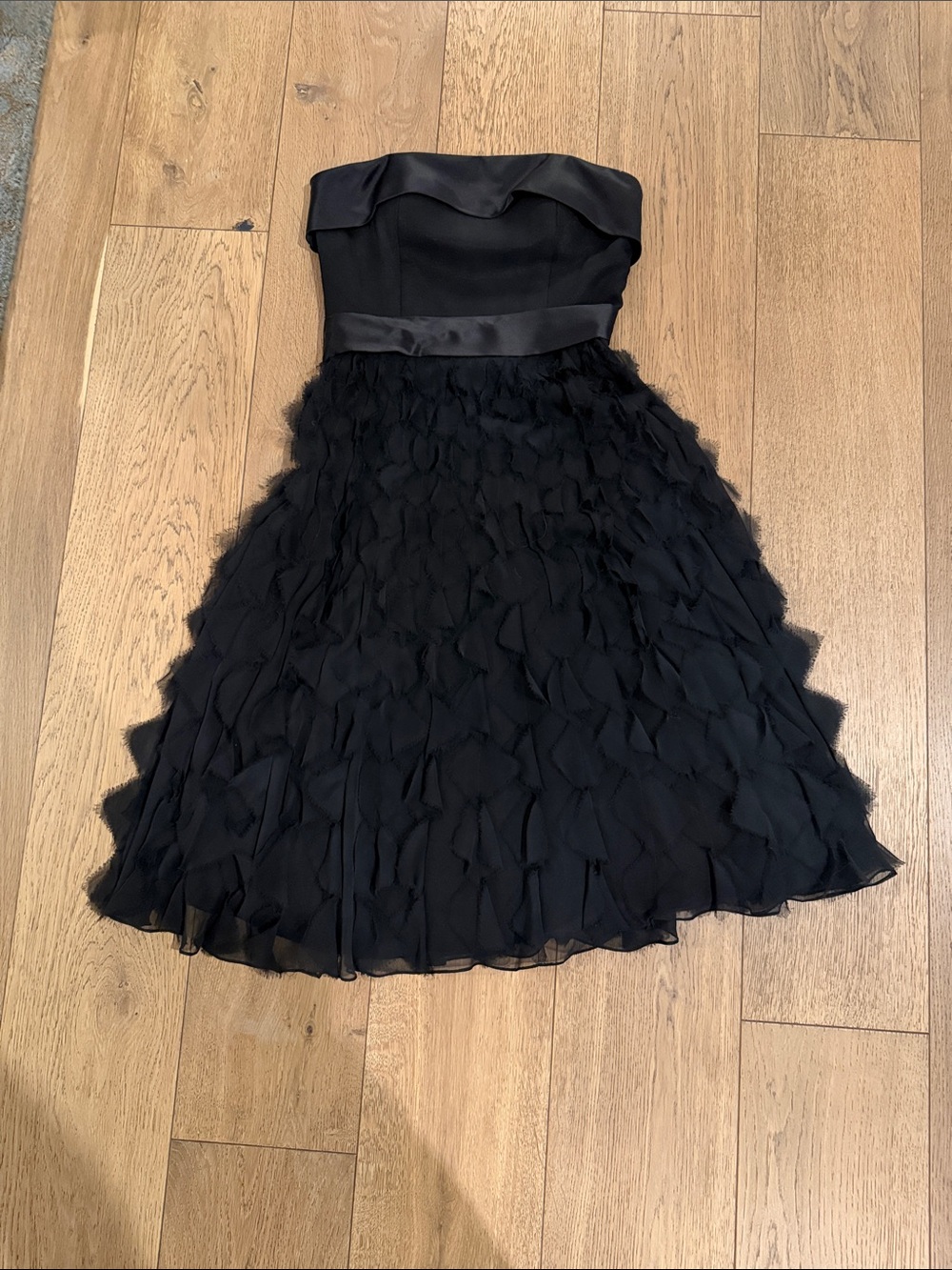 White House Black Market Black Strapless Ruffle Cocktail Dress